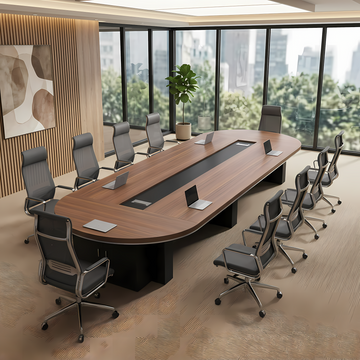 Modern Oval Conference Table 1.6m-6m Large Meeting Table with Cable Box