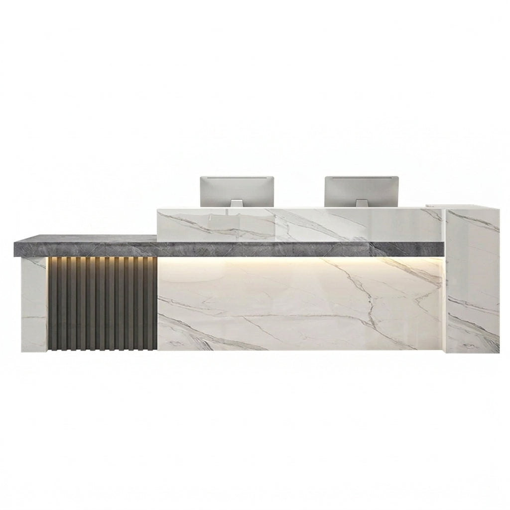 Modern LED Reception Desk Cashier Counter with Ample Storage & Drawers BDLFurniture